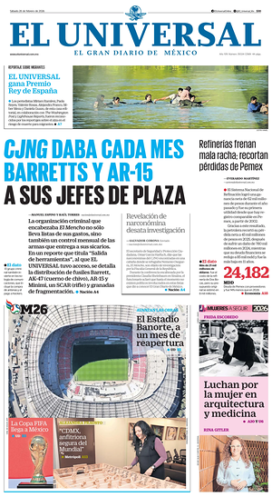 Prima pagina El Universal di oggi - Quotidiano estero