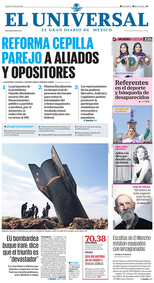 Prima pagina El Universal di oggi - Quotidiano estero