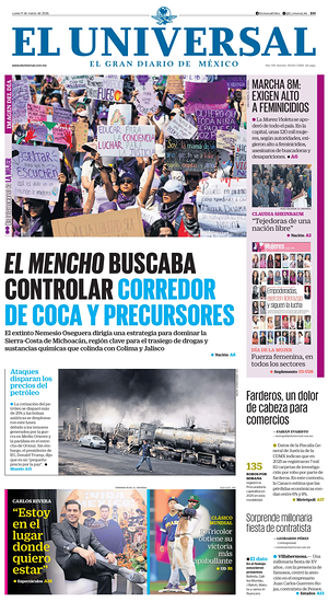 Prima pagina El Universal di oggi - Quotidiano estero