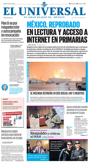 Prima pagina El Universal di oggi - Quotidiano estero