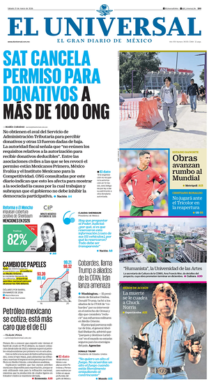 Prima pagina El Universal di oggi - Quotidiano estero