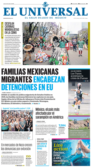 Prima pagina El Universal di oggi - Quotidiano estero