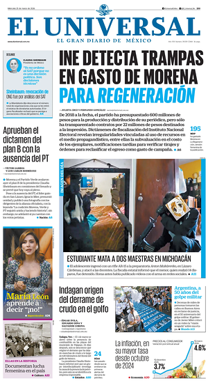 Prima pagina El Universal di oggi - Quotidiano estero