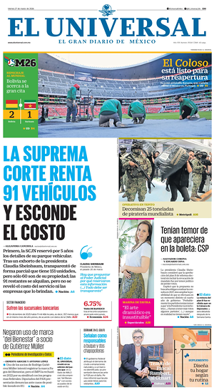 Prima pagina El Universal di oggi - Quotidiano estero
