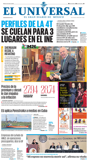 Prima pagina El Universal di oggi - Quotidiano estero