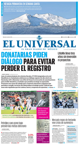 Prima pagina El Universal di oggi - Quotidiano estero