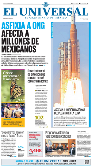 Prima pagina El Universal di oggi - Quotidiano estero