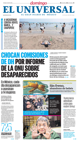 Prima pagina El Universal di oggi - Quotidiano estero