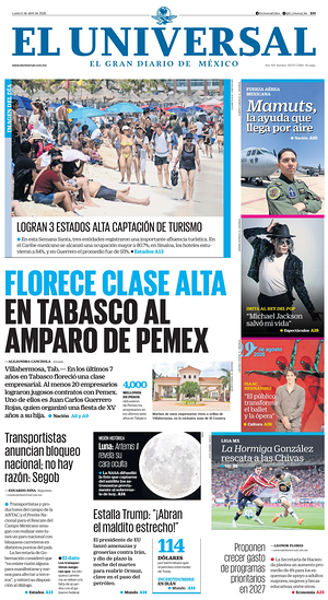 Prima pagina El Universal di oggi - Quotidiano estero