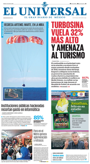 Prima pagina El Universal di oggi - Quotidiano estero