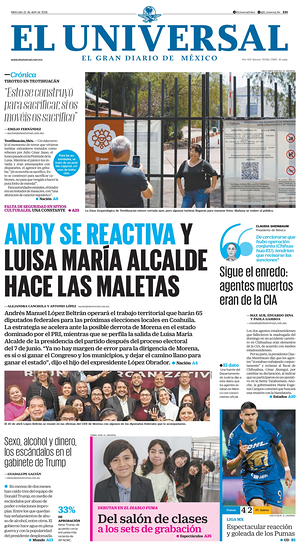 Prima pagina El Universal di oggi - Quotidiano estero