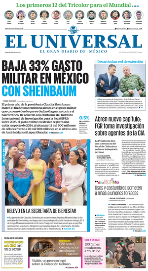 Prima pagina El Universal di oggi - Quotidiano estero