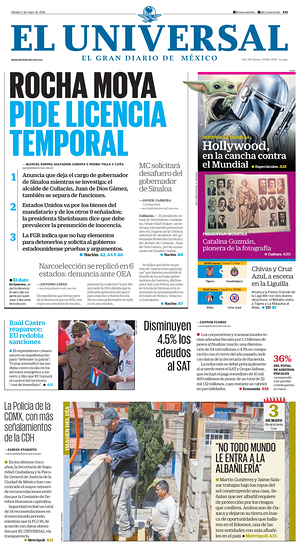 Prima pagina El Universal di oggi - Quotidiano estero