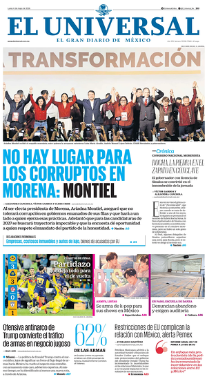 Prima pagina El Universal di oggi - Quotidiano estero