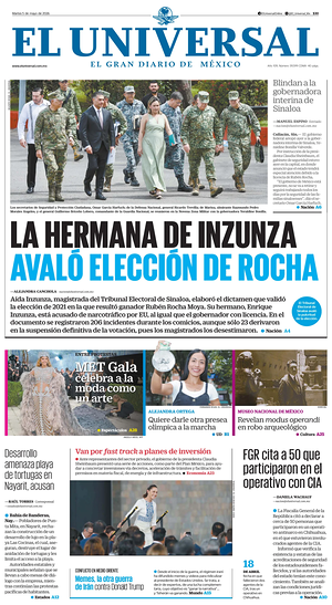 Prima pagina El Universal di oggi - Quotidiano estero