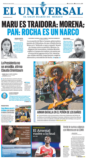 Prima pagina El Universal di oggi - Quotidiano estero