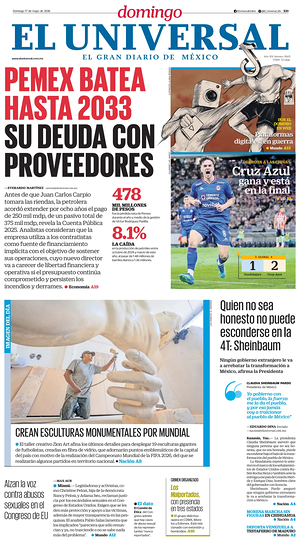 Prima pagina El Universal di oggi - Quotidiano estero