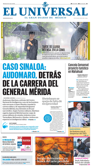 Prima pagina El Universal di oggi - Quotidiano estero