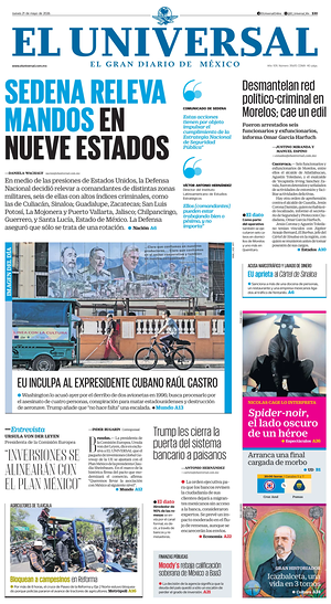 Prima pagina El Universal di oggi - Quotidiano estero