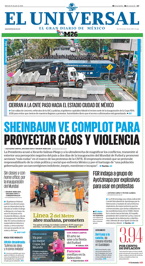 Prima pagina El Universal di oggi - Quotidiano estero