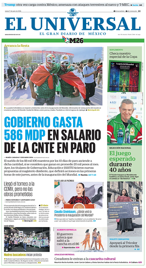 Prima pagina El Universal di oggi - Quotidiano estero