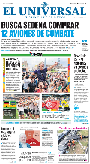 Prima pagina El Universal di oggi - Quotidiano estero
