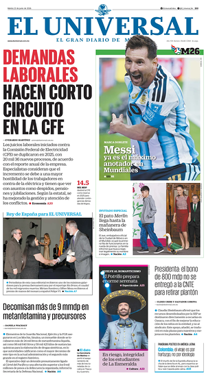 Prima pagina El Universal di oggi - Quotidiano estero