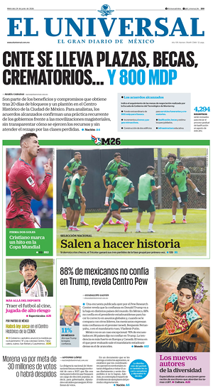 Prima pagina El Universal di oggi - Quotidiano estero