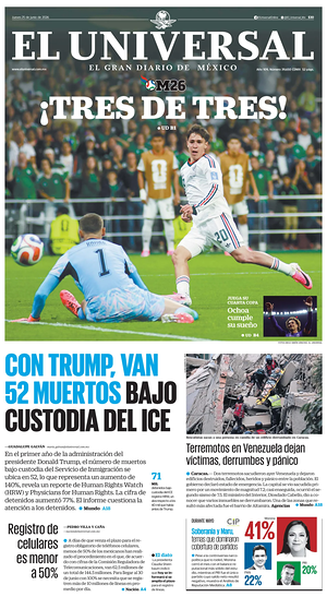 Prima pagina El Universal di oggi - Quotidiano estero