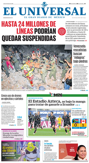Prima pagina El Universal di oggi - Quotidiano estero