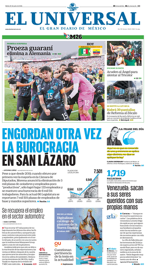 Prima pagina El Universal di oggi - Quotidiano estero