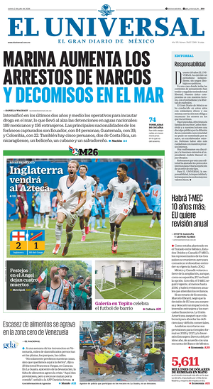 Prima pagina El Universal di oggi - Quotidiano estero
