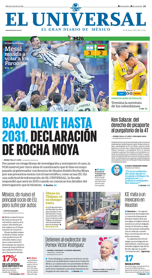 Prima pagina El Universal di oggi - Quotidiano estero