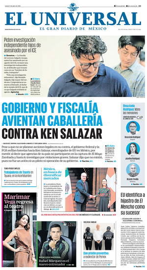 Prima pagina El Universal di oggi - Quotidiano estero