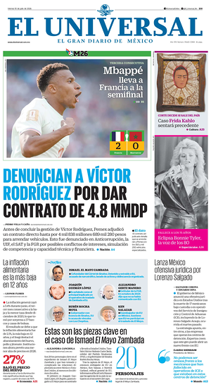 Prima pagina El Universal di oggi - Quotidiano estero