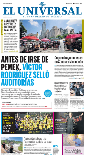 Prima pagina El Universal di oggi - Quotidiano estero