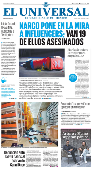 Prima pagina El Universal di oggi - Quotidiano estero