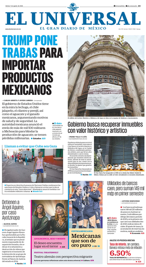 Prima pagina El Universal di oggi - Quotidiano estero