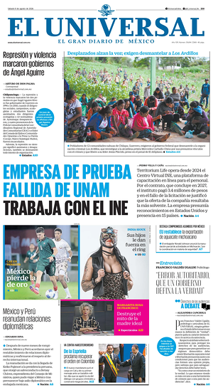 Prima pagina El Universal di oggi - Quotidiano estero