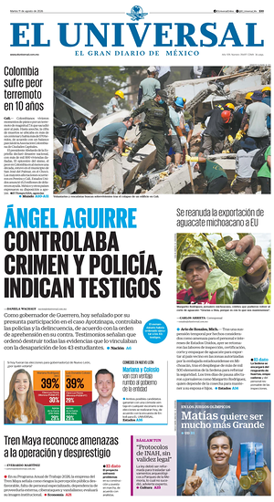 Prima pagina El Universal di oggi - Quotidiano estero