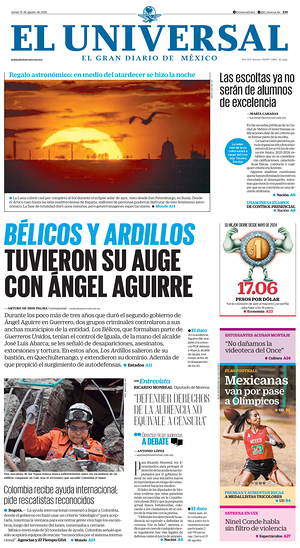 Prima pagina El Universal di oggi - Quotidiano estero