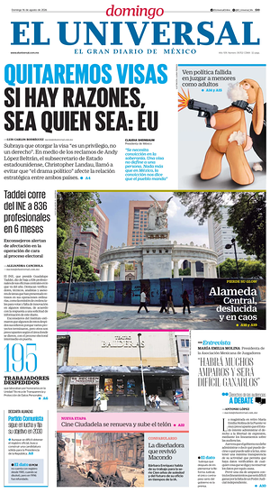 Prima pagina El Universal di oggi - Quotidiano estero