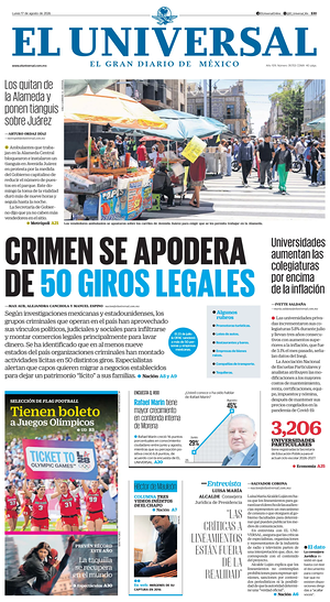 Prima pagina El Universal di oggi - Quotidiano estero