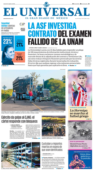 Prima pagina El Universal di oggi - Quotidiano estero
