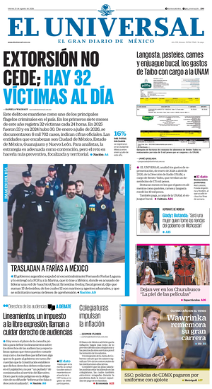 Prima pagina El Universal di oggi - Quotidiano estero