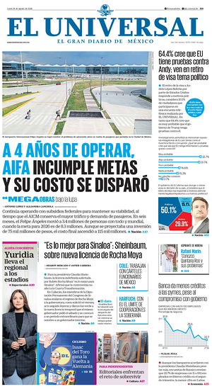 Prima pagina El Universal di oggi - Quotidiano estero