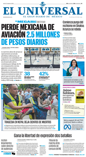 Prima pagina El Universal di oggi - Quotidiano estero