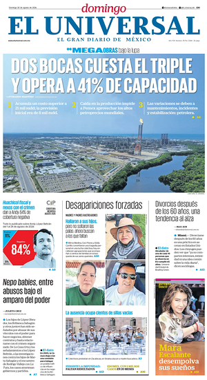 Prima pagina El Universal di oggi - Quotidiano estero