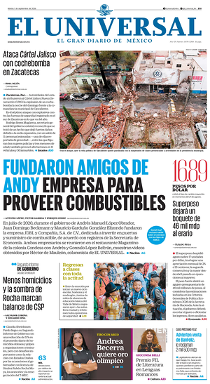 Prima pagina El Universal di oggi - Quotidiano estero