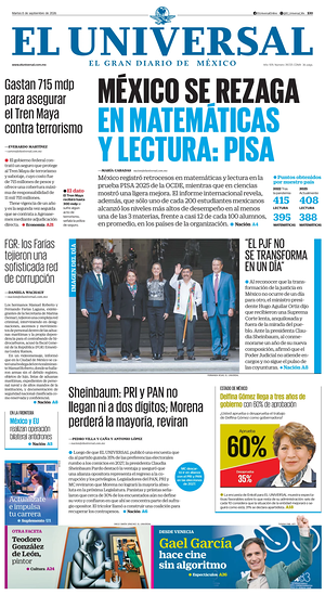 Prima pagina El Universal di oggi - Quotidiano estero